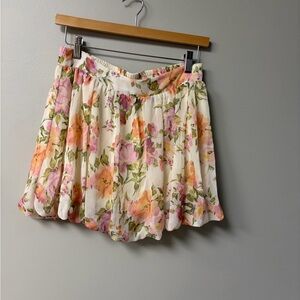 Anthropologie Cream Floral Circle Skirt with Pink and Orange Blooms